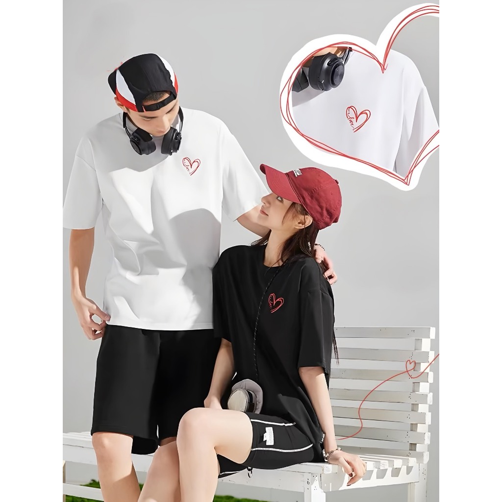 Áo Thun Đôi Trái Tim Love Vải Cotton 100% Cao Cấp Co Giãn 2 Chiều - APLOVE