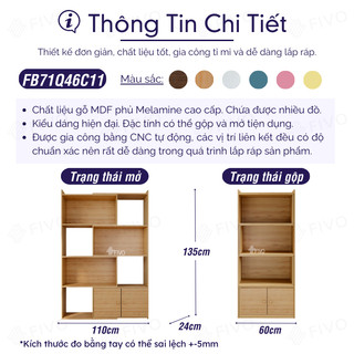 [Freeship Toàn Quốc] Kệ Sách Gỗ Để Sàn FIVO FB71 Màu Gỗ, Với Tính Năng 2IN1 Đóng Mở Tùy Thích, Hộc Tủ Thiết Kế Riêng Tư