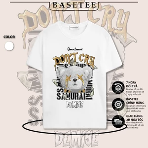 Áo thun trắng in hình Samurai Bear co dãn thấm hút mồ hôi đủ size 40-100kg form rộng Basetee Unisex