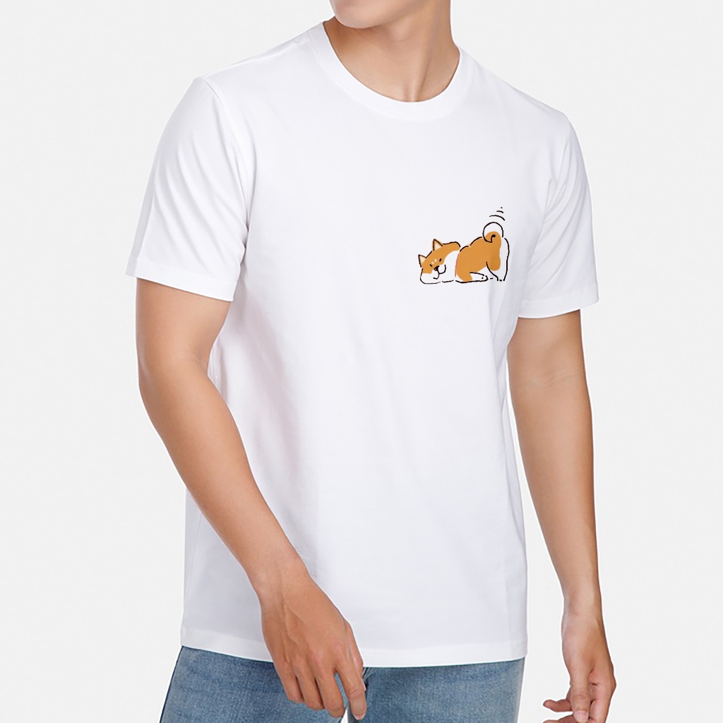 Áo thun trắng in hình Resting Doge co dãn thấm hút mồ hôi đủ size 40-100kg form rộng Basetee Unisex