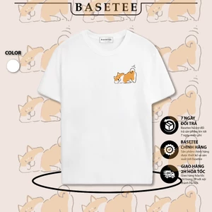 Áo thun trắng in hình Resting Doge co dãn thấm hút mồ hôi đủ size 40-100kg form rộng Basetee Unisex