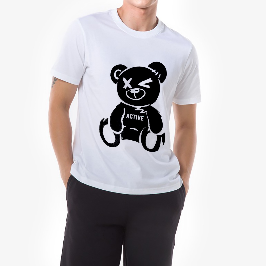 Áo thun trắng in hình Black Bear co dãn thấm hút mồ hôi đủ size 40-100kg form rộng Basetee Unisex