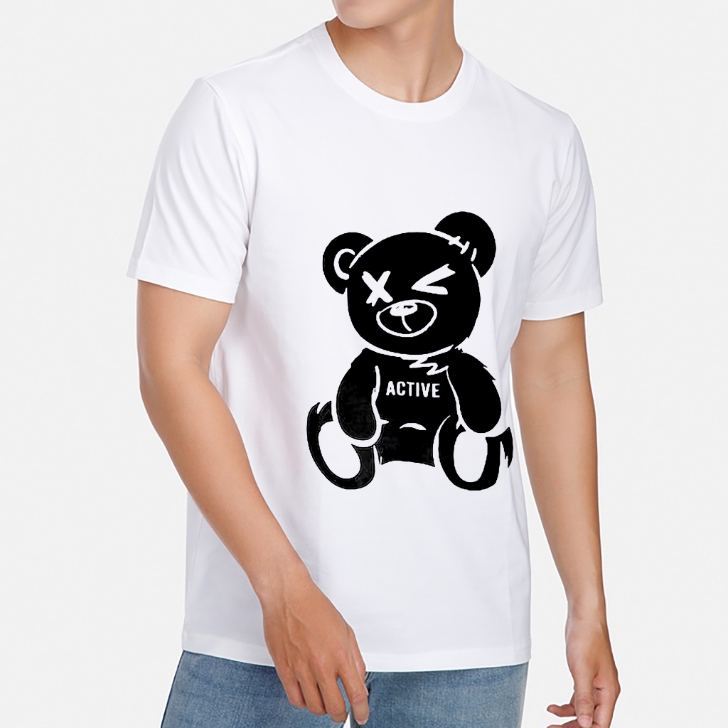 Áo thun trắng in hình Black Bear co dãn thấm hút mồ hôi đủ size 40-100kg form rộng Basetee Unisex