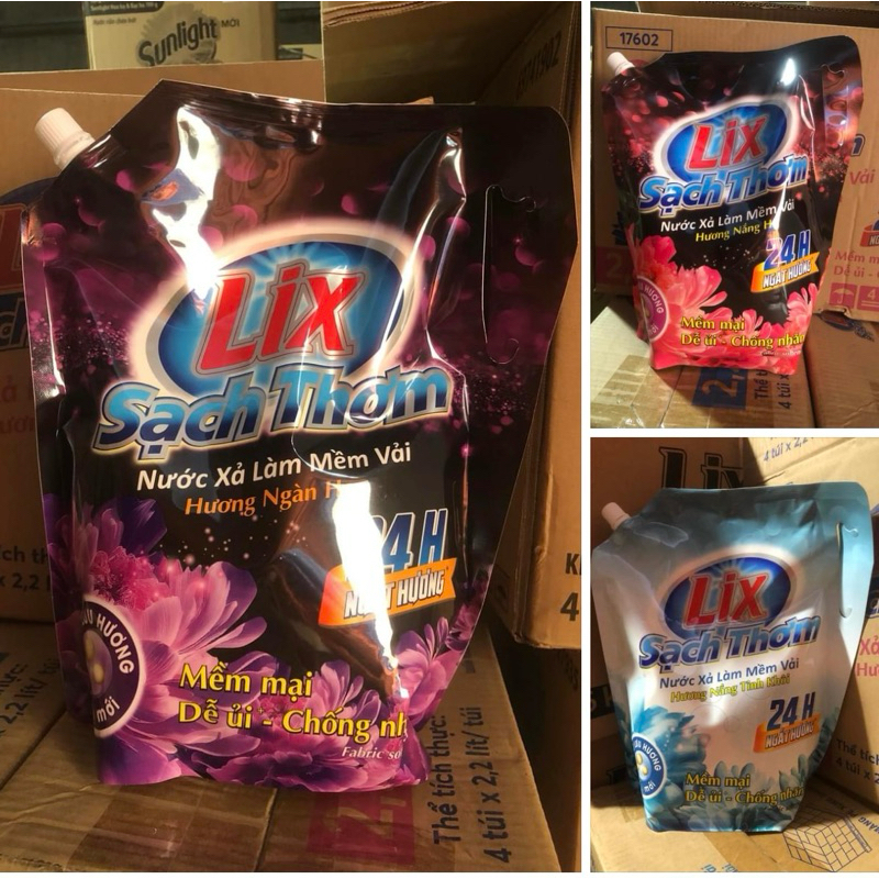 Nước xả vải Lix Sạch Thơm 2.2 lít/Túi đậm đặc gấp 3 lần