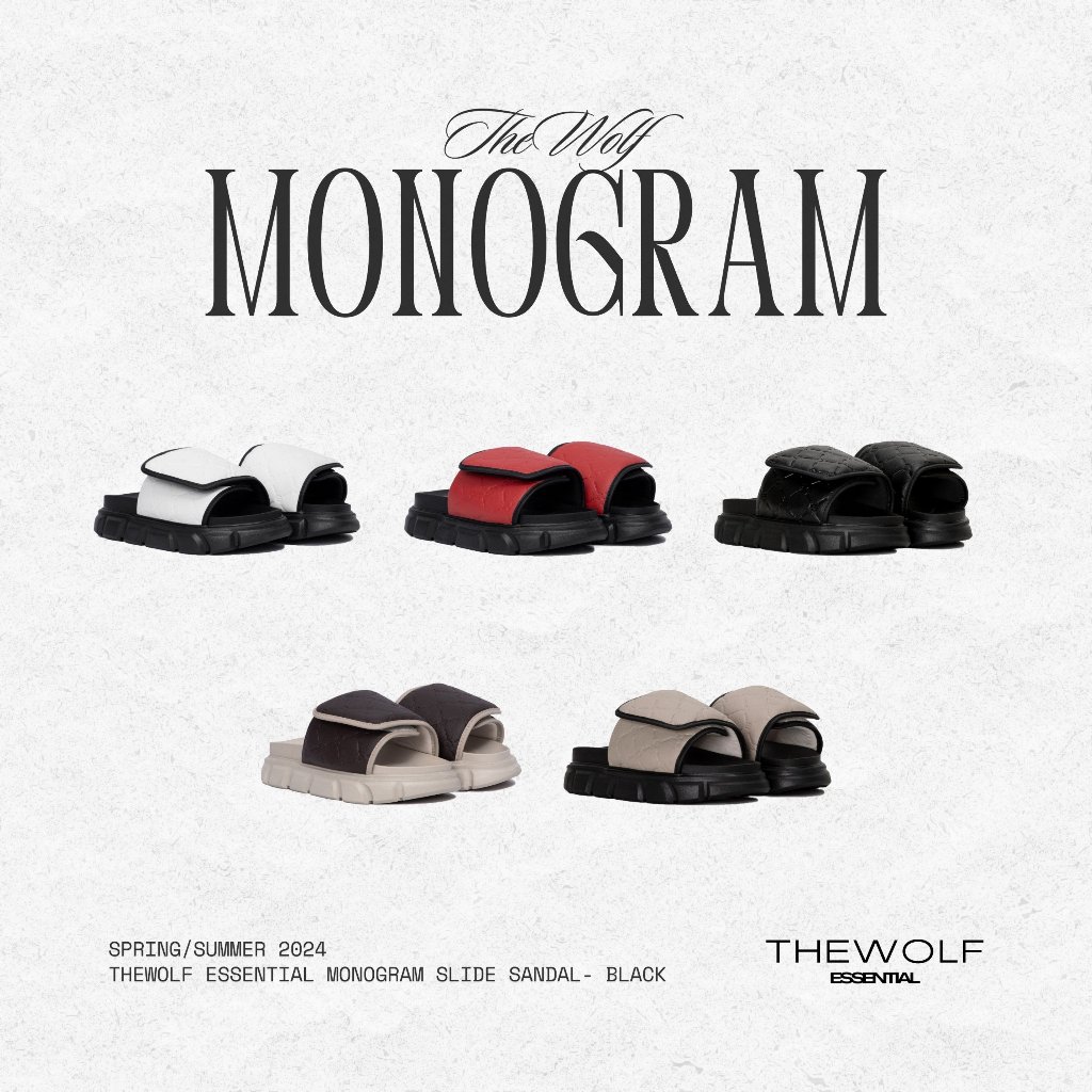 Ảnh Dép Sandal Nam Nữ Tăng Chiều Cao THEWOLF ESSENTIAL MONOGRAM SLIDE SANDAL - Đen Trắng Nâu Beige Đỏ 1
