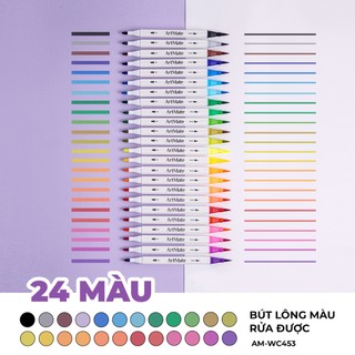 Bút Lông Màu 2 Đầu Artmate Bộ 12/24/48 Màu, Bút Brush Viết Calligraphy, Trang Trí Sổ Vở, Màu Sắc Tươi Sáng AM-WC451/3/5