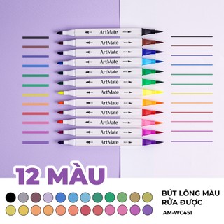 Bút Lông Màu 2 Đầu Artmate Bộ 12/24/48 Màu, Bút Brush Viết Calligraphy, Trang Trí Sổ Vở, Màu Sắc Tươi Sáng AM-WC451/3/5