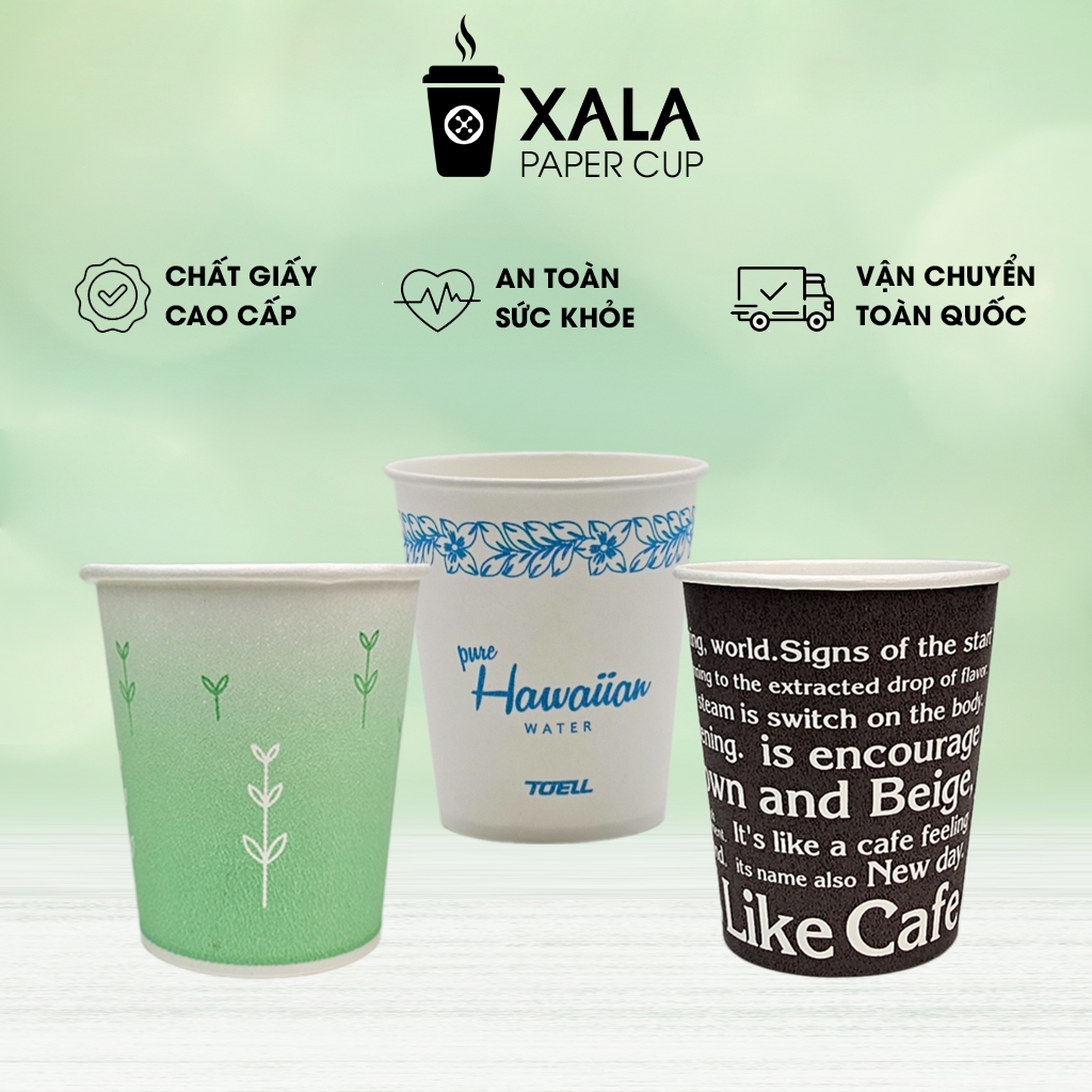 100 cốc giấy cafe 150ml - 210ml họa tiết in các màu dùng trong liên hoan tiệc tùng văn phòng