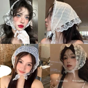 Khăn đội đầu viền ren phong cách vintage ngọt ngào chụp ảnh, phụ kiện mùa hè K252