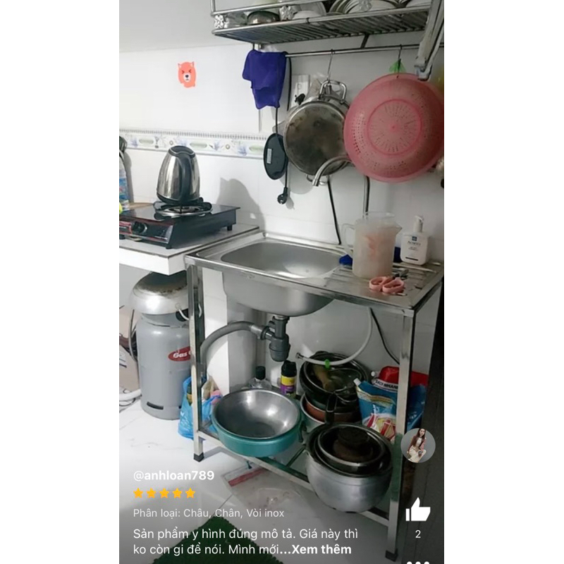Bồn rửa chén, chậu rửa bát có chân, 1 hộc có bàn chờ Inox SUS 304, kích ...