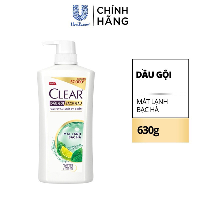 Dầu gội Clear 630g làm sạch gàu ngứa và vi khuẩn suốt 24 giờ 630G