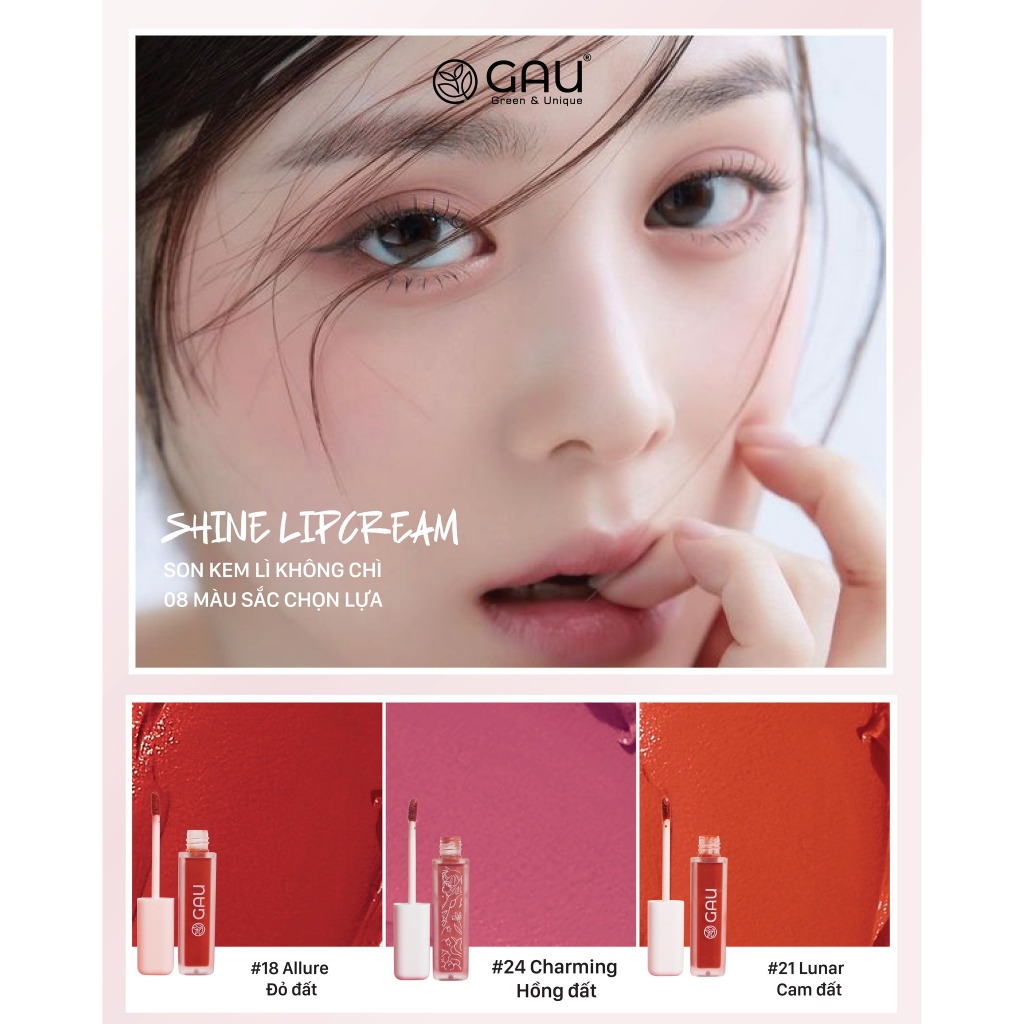 Son Kem Lì Tự Nhiên Chính Hãng Không Chì Mềm Mịn An Toàn GAU Shine 10g