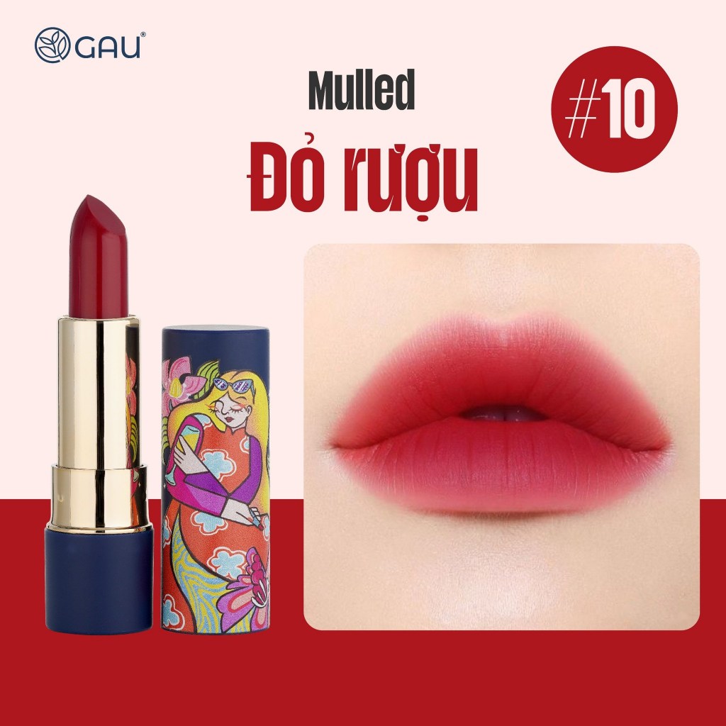 Son Lì Tự Nhiên #10 ĐỎ RƯỢU Chính hãng Không Chì Lâu Trôi Ăn Được GAU HAVE A GOOD MEAL  Dạng Thỏi