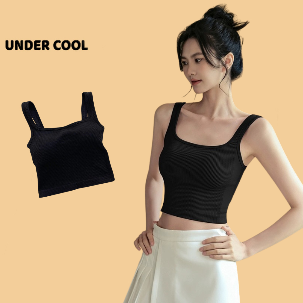 Áo Bra Thun Tăm 3 Lỗ UNDERCOOL Có Đệm Ngực Dây Nhỏ Dáng Lửng Màu Basic Trẻ Trung AB12