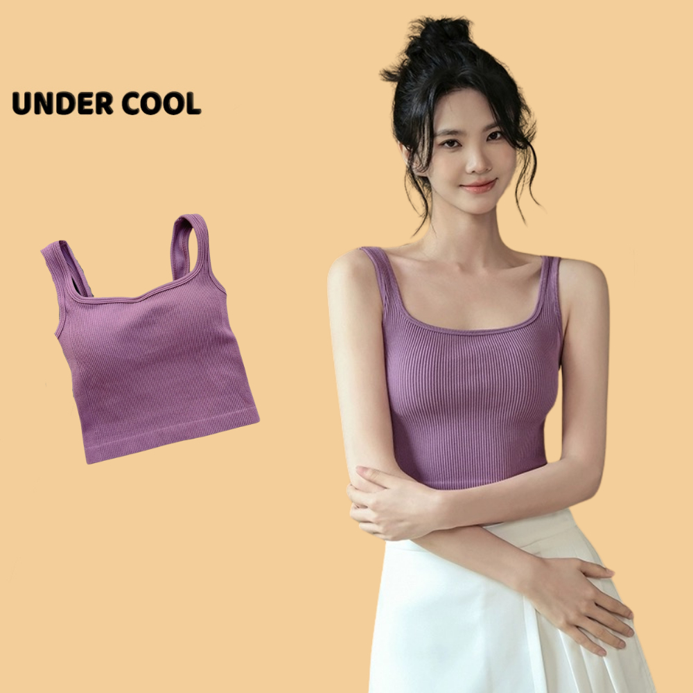 Áo Bra Thun Tăm 3 Lỗ UNDERCOOL Có Đệm Ngực Dây Nhỏ Dáng Lửng Màu Basic Trẻ Trung AB12