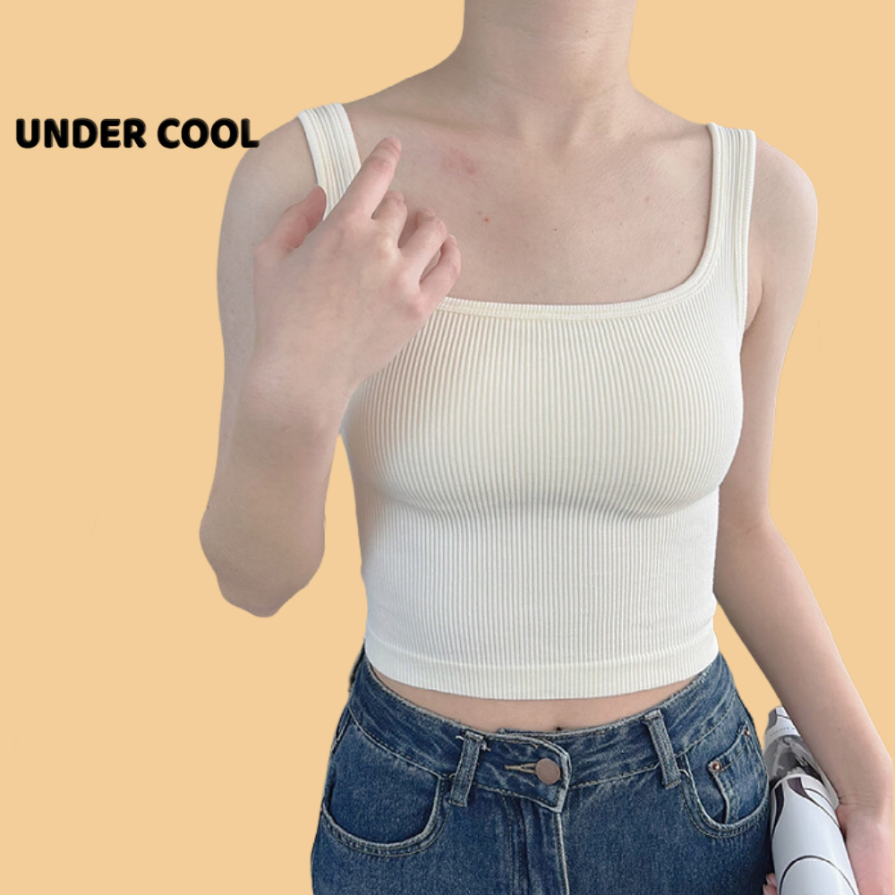 Áo Bra Thun Tăm 3 Lỗ UNDERCOOL Có Đệm Ngực Dây Nhỏ Dáng Lửng Màu Basic Trẻ Trung AB12
