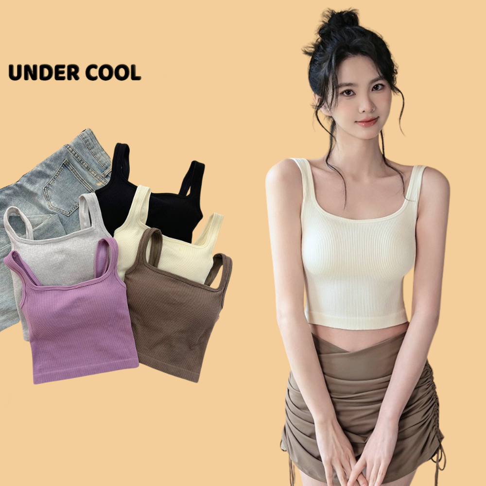 Áo Bra Thun Tăm 3 Lỗ UNDERCOOL Có Đệm Ngực Dây Nhỏ Dáng Lửng Màu Basic Trẻ Trung AB12