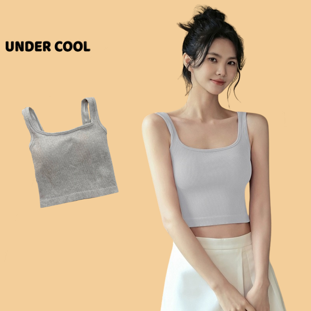 Áo Bra Thun Tăm 3 Lỗ UNDERCOOL Có Đệm Ngực Dây Nhỏ Dáng Lửng Màu Basic Trẻ Trung AB12