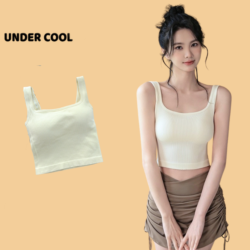 Áo Bra Thun Tăm 3 Lỗ UNDERCOOL Có Đệm Ngực Dây Nhỏ Dáng Lửng Màu Basic Trẻ Trung AB12