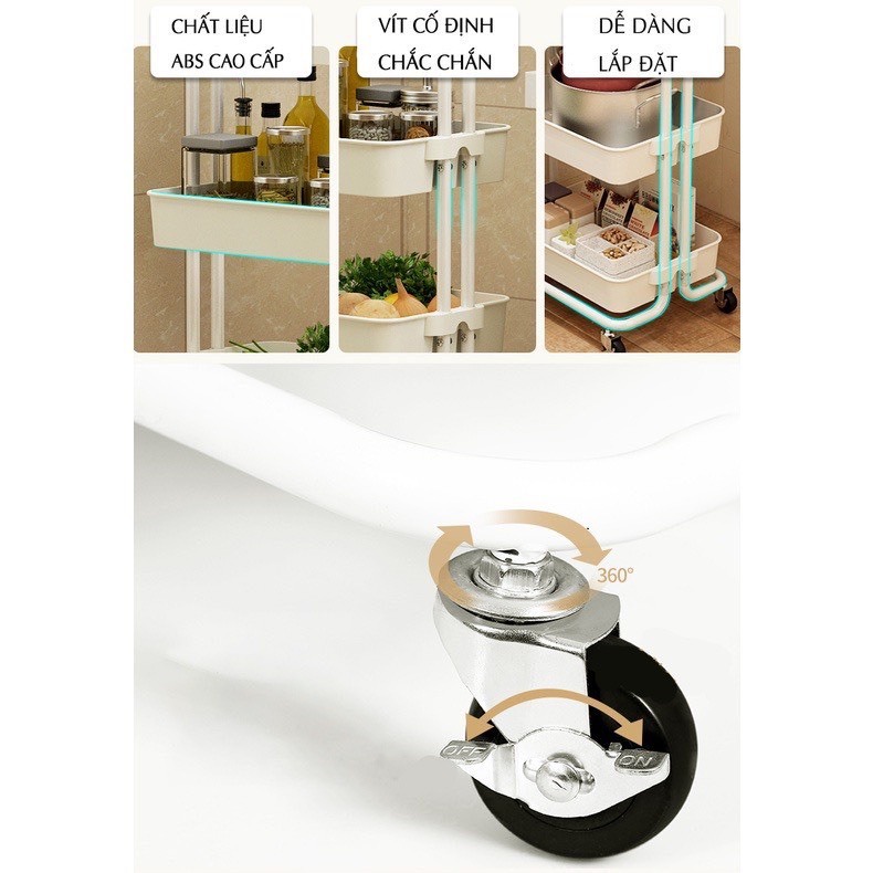Xe Đẩy Spa YTC- Kệ Bỉm Sữa Đa Năng 3 Tầng Nhập Khẩu có bánh xe tiện lợi