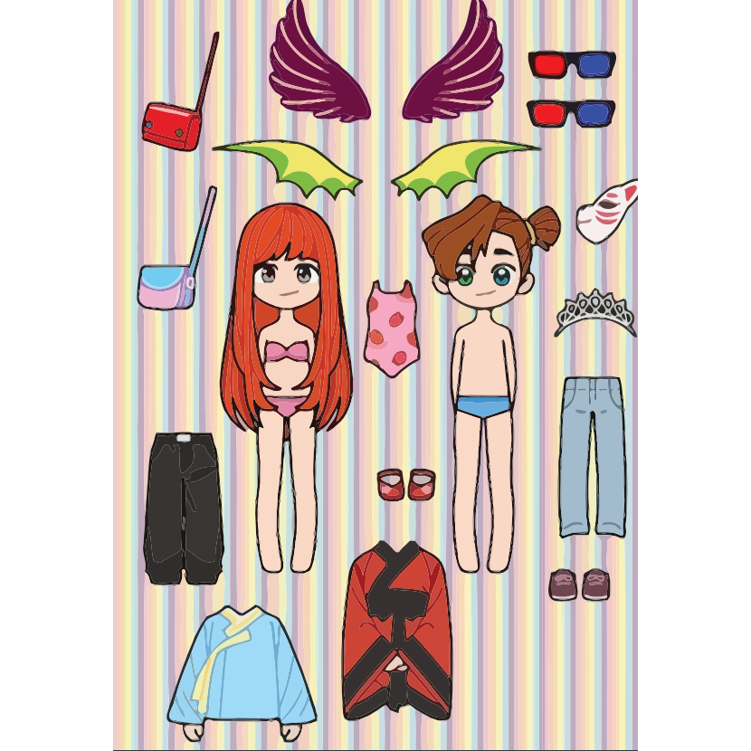Đồ chơi cho bé giá rẻ - Búp bê giấy thay đồ Toca với nhiều chủ đề siêu dễ thương - Set giấy tự cắt dán - DIY tự làm