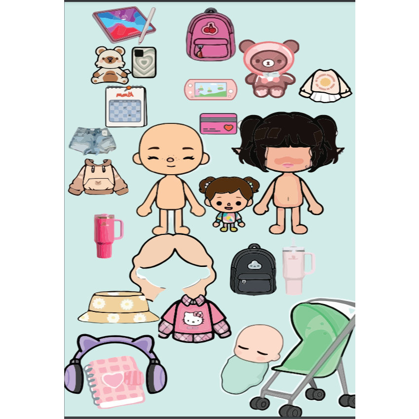Đồ chơi cho bé giá rẻ - Búp bê giấy thay đồ Toca với nhiều chủ đề siêu dễ thương - Set giấy tự cắt dán - DIY tự làm
