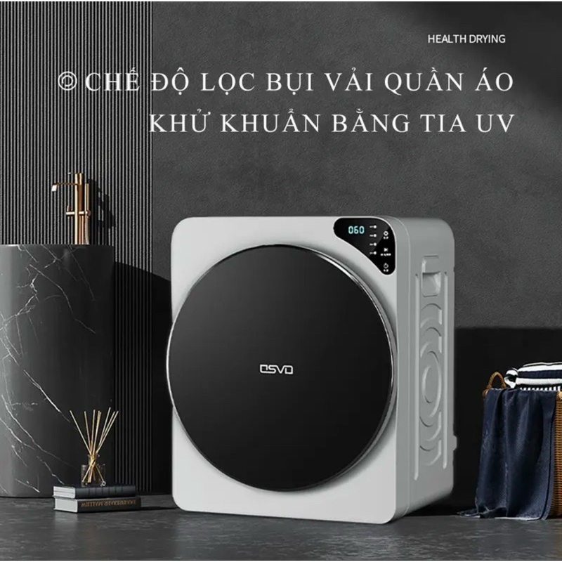 Máy sấy quần áo mini OSVO công nghệ Đức khử trùng ION Âm diệt 100% bọ ve, sấy khô hoàn toàn lọc bụi bẩn vải bông thừa