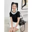 Áo kiểu nữ cổ tròn phối ren đính nơ ngắn tay form vừa chất cotton mát phong cách tiểu thư basic AK01