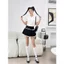 Áo kiểu nữ cổ tròn phối ren đính nơ ngắn tay form vừa chất cotton mát phong cách tiểu thư basic AK01