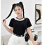 Áo kiểu nữ cổ tròn phối ren đính nơ ngắn tay form vừa chất cotton mát phong cách tiểu thư basic AK01