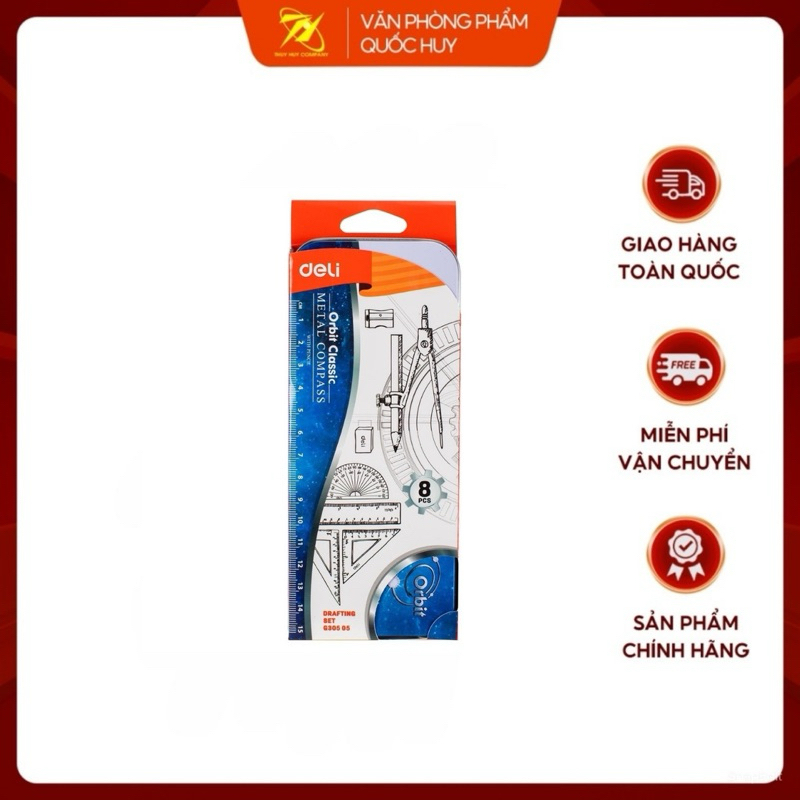 BỘ COMPAS EKE G30505 DELI HỘP SẮT, BỘ DỤNG CỤ HỌC SINH 7 MÓN - VPP QUỐC HUY