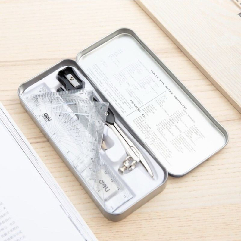 BỘ COMPAS EKE G30505 DELI HỘP SẮT, BỘ DỤNG CỤ HỌC SINH 7 MÓN - VPP QUỐC HUY