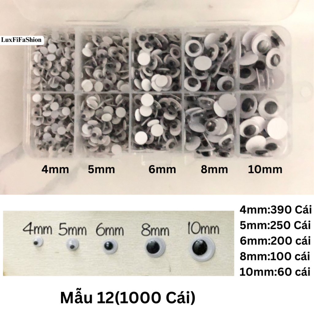 Hộp 1000 mắt thú dán len nhiều size | Shopee Việt Nam