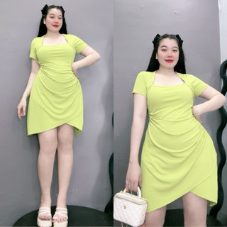 Đâm Bigsize Nữ Thiết Kế Ôm Body Cổ Vuông Tay Ngắn Xẻ Tà Nhọn Thời Trang Đi Tiệc Vải Thun Gân G658