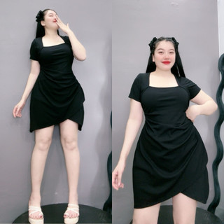 Đâm Bigsize Nữ Thiết Kế Ôm Body Cổ Vuông Tay Ngắn Xẻ Tà Nhọn Thời Trang Đi Tiệc Vải Thun Gân G658