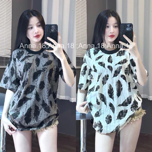 Áo phông xước -form rộng 40-68kg in (full -lông vũ) nam nữ