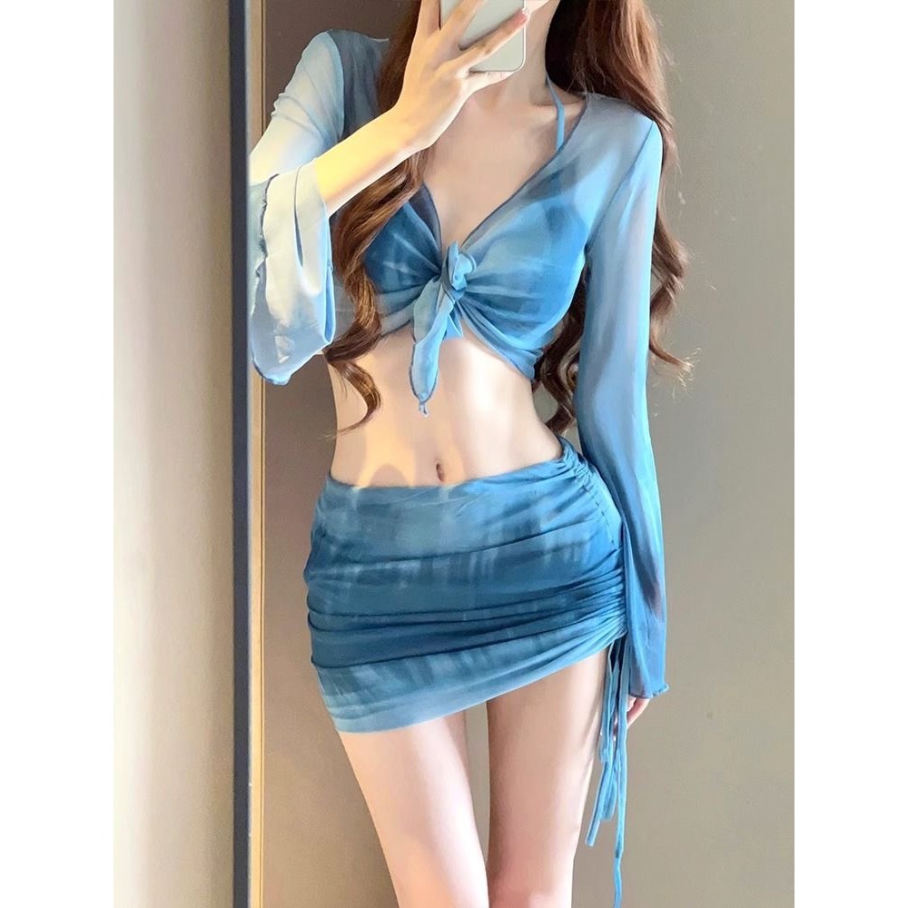 Set bộ đồ bơi bikini 4 chi tiết có đệm ngực phối họa tiết màu loang ôm body gợi cảm sang chảnh BA BKN47