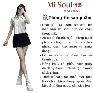 Áo Sơ Mi Croptop Tay Ngắn Misoul, Áo Sơ Mi Trắng Tay Ngắn Chất Liệu Kate Lụa BigSize 1183