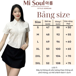 Áo Sơ Mi Croptop Tay Ngắn Misoul, Áo Sơ Mi Trắng Tay Ngắn Chất Liệu Kate Lụa BigSize 1183