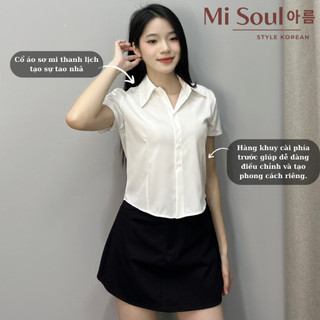 Áo Sơ Mi Croptop Tay Ngắn Misoul, Áo Sơ Mi Trắng Tay Ngắn Chất Liệu Kate Lụa BigSize 1183