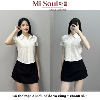 Áo Sơ Mi Croptop Tay Ngắn Misoul, Áo Sơ Mi Trắng Tay Ngắn Chất Liệu Kate Lụa BigSize 1183