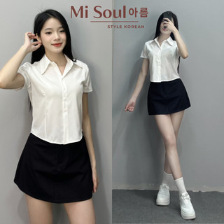 Áo Sơ Mi Croptop Tay Ngắn Misoul, Áo Sơ Mi Trắng Tay Ngắn Chất Liệu Kate Lụa BigSize 1183