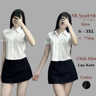 Áo Sơ Mi Croptop Tay Ngắn Misoul, Áo Sơ Mi Trắng Tay Ngắn Chất Liệu Kate Lụa BigSize 1183