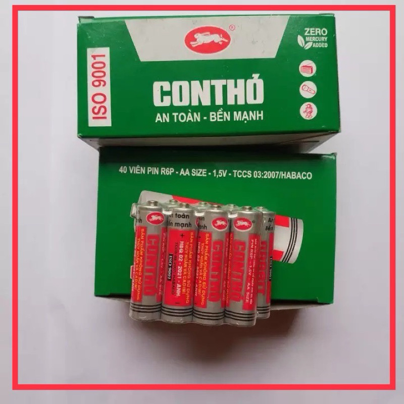 [Sỉ ] HỘP 40 VIÊN PIN TIỂU AA CON THỎ R6P 1,5V - VPP QUÔC HUY