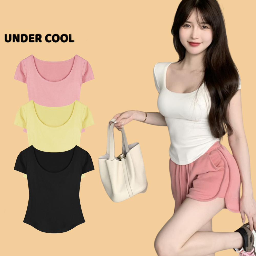 Áo Thun Nữ Cộc Tay UNDERCOOL Có Sẵn Đệm Ngực Form Ôm Body Tôn Dáng 4 Màu Trẻ Trung ACT21