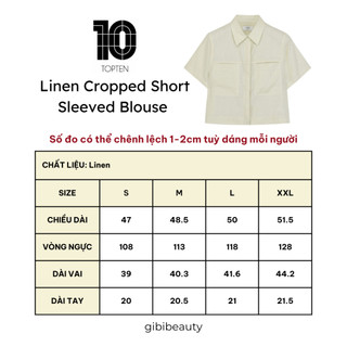 Áo sơmi crop TOPTEN Linen Cropped Short Sleeved Blouse