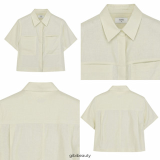 Áo sơmi crop TOPTEN Linen Cropped Short Sleeved Blouse