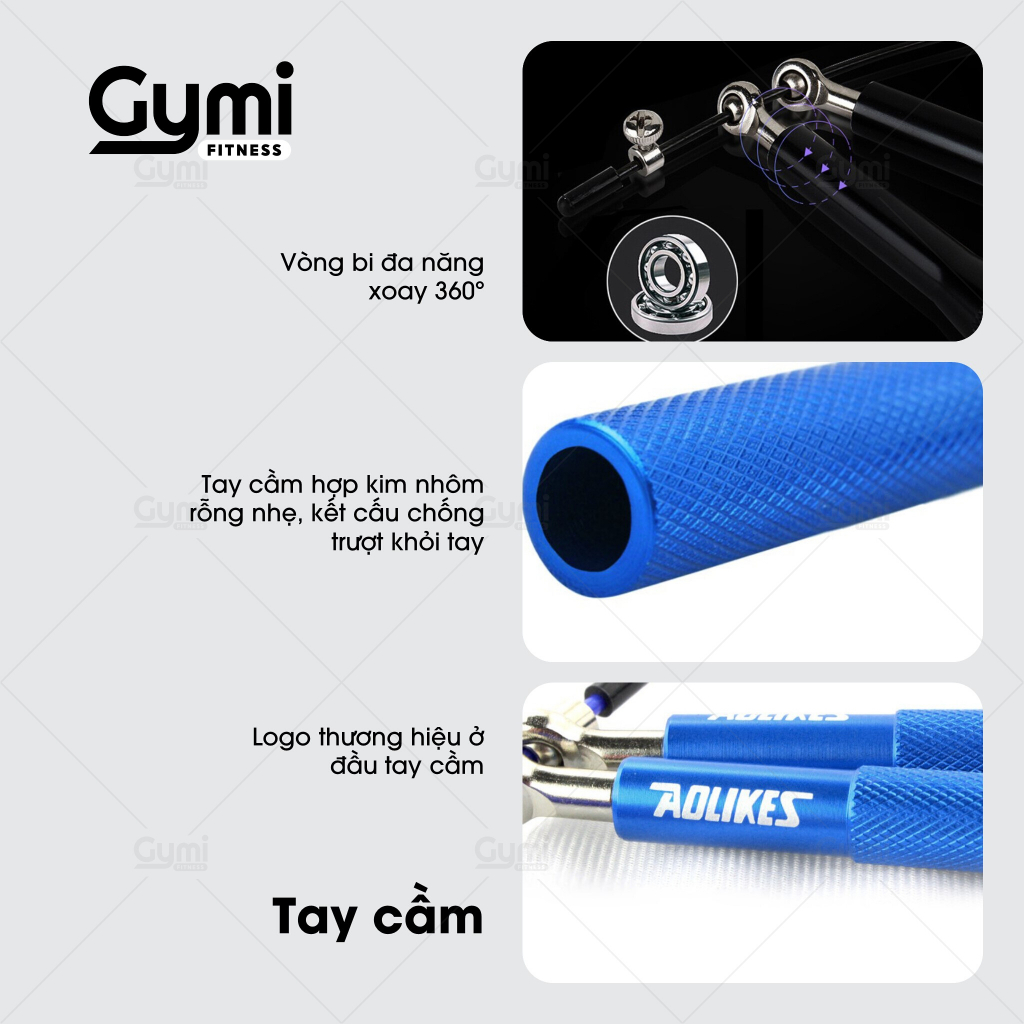 Dây Nhảy Thể Dục, Dây Nhảy Thể Lực Lõi Thép Tay Nắm Hợp Kim Nhôm Cao Cấp Aolikes AL3202 - DN-AL3202
