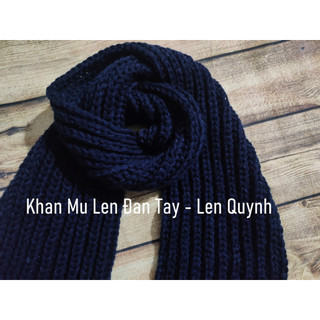 KHĂN LEN ĐAN TAY XANH THAN - kiểu đan cốt ăng lê - len Vĩnh Thịnh sợi to - quà tặng handmade  ý nghĩa