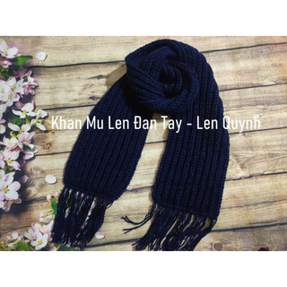 KHĂN LEN ĐAN TAY XANH THAN - kiểu đan cốt ăng lê - len Vĩnh Thịnh sợi to - quà tặng handmade  ý nghĩa